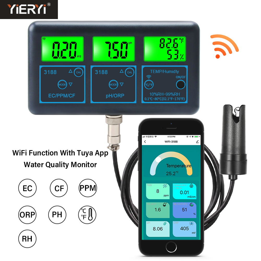 Ph Ec Meter Hydroponic - واي فاي مقياس درجة الحموضة درجة