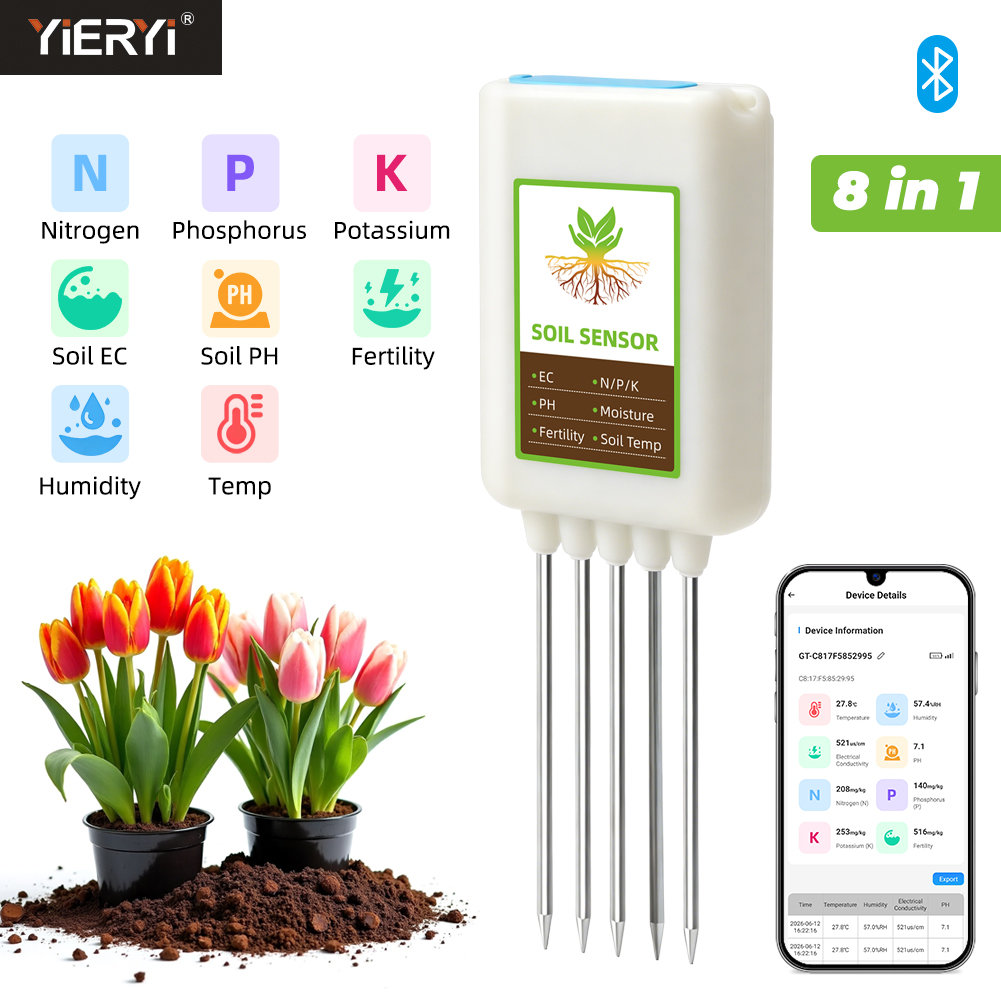 Ph Ec Meter Hydroponic - جهاز اختبار التربة بلوتوث 8 في